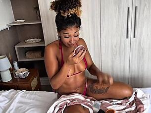 in this pov scene a brunette latina teen gives a sloppy blowjob during her first college lesson. she swallows cum eagerly after riding in cowgirl.