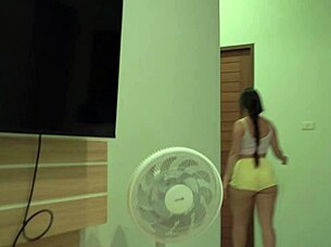 Bold petite brunette teen rides huge cock tight pussy cum cowgirl with condom in rough athletic Latina ass action