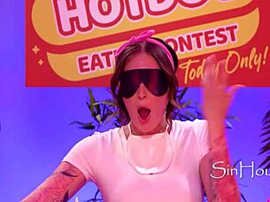 I get my strapon wet at hotdog eating contest with tall ebony girl