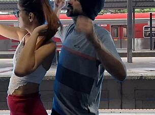 Subtle hints of sexy couple fucking outdoors in public bus flashing pussy suggestively