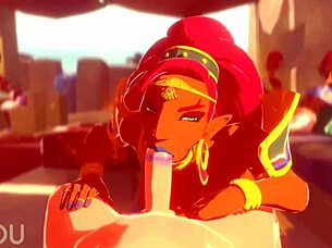 Urbosa engages in a sucking and fucking sequence in this animated scene with intense action