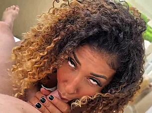 in this pov scene a brunette latina teen gives a sloppy blowjob during her first college lesson. she swallows cum eagerly after riding in cowgirl.