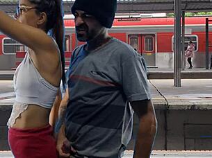 Subtle hints of sexy couple fucking outdoors in public bus flashing pussy suggestively