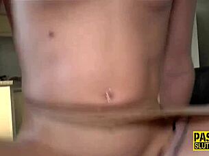 Dominated petite Scottish blonde gets deepthroat face fucked in rough BDSM anal session