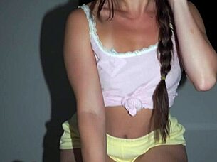 Bold petite brunette teen rides huge cock tight pussy cum cowgirl with condom in rough athletic Latina ass action