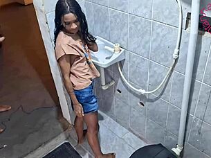 Petite Latina Teen's Bathroom Anal Orgasm