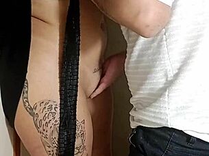 Hidden in Pantry She Takes Anal Creampie from Bartender with Ripped Clothes