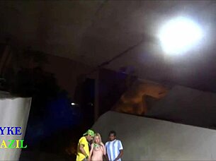 Blonde indulges in wild double penetration with two guys filling both her tight holes