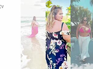 Fat blonde bbw milf plays with her body in a solo trailer featuring close-ups.