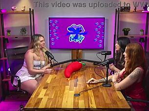 Big tits blonde and curvy latina unleash wild lesbian action on the studio floor with lingerie play.