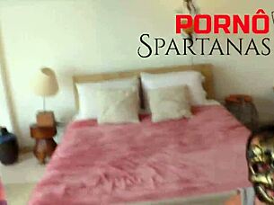 gorgeous brazilian brunette rides big black cock in interracial cuckold scene with tan lines and cum in mouth