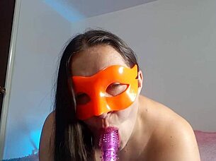 I uh la camarera from the bar tries her first solo masturbation video with dildo for her petite friend uh yeah