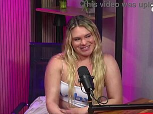 Big tits blonde and curvy latina unleash wild lesbian action on the studio floor with lingerie play.