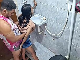 Petite Latina Teen's Bathroom Anal Orgasm