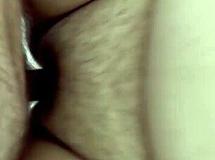 Cheating wife allows a creampie in her hairy pussy during husband's absence.