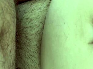 Cheating wife allows a creampie in her hairy pussy during husband's absence.