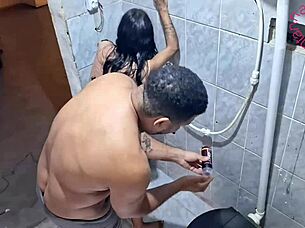 Petite Latina Teen's Bathroom Anal Orgasm