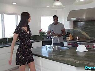 latina actress eliza ibarra encounters a tall muscular bodybuilder for an intense interracial session in lingerie and stockings