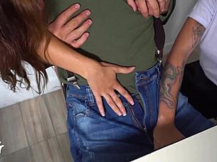 Two bratty girls team up on one nerdy guy for a hilarious hardcore fuck session