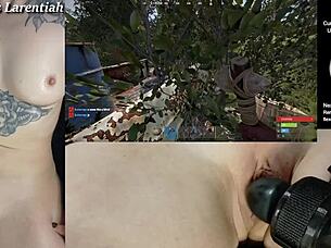 goth gamer girl strips naked for shaved pussy play in intriguing rust stream part 1