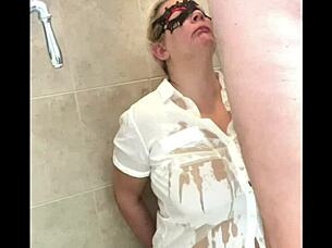 you're getting pissed on for the first time, sexy blonde slut, aren't you?