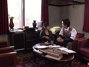 japanese teen secretary with glasses seduces old ugly guy to suck his fat cock in uncensored jav.