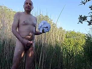 Public bdsm scene with clothes ripped for naked humiliation and slave striptease outdoors