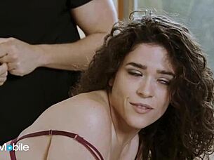 omg, this horny brunette hires a masseur and seduces him into licking her shaved pussy sideways 😈 she rides his cock missionary style until he cums on her ass 🔥