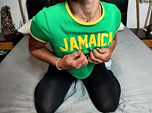 this overly horny athletic girl with small tits and tight pussy fingers herself constantly in the bedroom