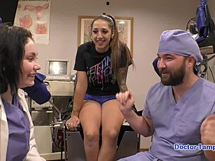 dr tampa conducts a thorough physical on patient stefania mafra at tampa university with gloves and tools