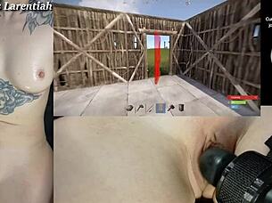 goth gamer girl strips naked for shaved pussy play in intriguing rust stream part 1