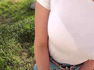 Risky POV blowjob behind the garages sounds fun