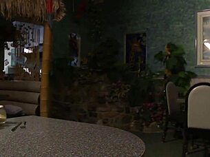 busty blonde cindy behr stuffs her wet hole with hard cock in a busy restaurant booth