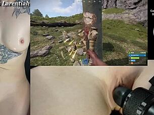 goth gamer girl strips naked for shaved pussy play in intriguing rust stream part 1