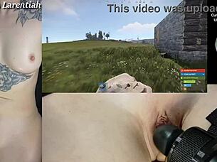 goth gamer girl strips naked for shaved pussy play in intriguing rust stream part 1
