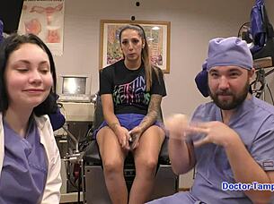 dr tampa conducts a thorough physical on patient stefania mafra at tampa university with gloves and tools