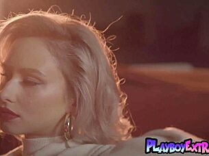 Petite teen blondie polina gets naked in a vintage car stripping off lingerie to reveal her shaved pussy