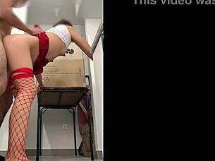 sexy mexican model sneaks into bathroom hinting at passion with her boss