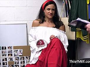 Mall cop discovers the slutty milf fortune teller at work and bends her over for intense office action