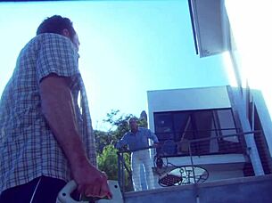 A beautiful girl with small features rode alongside a strong man on a boat