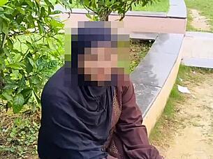 I'm getting fucked hard by this porn video maker for cash in the garden wearing my hijab