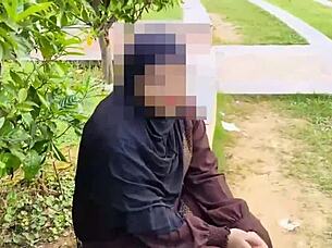 I'm getting fucked hard by this porn video maker for cash in the garden wearing my hijab