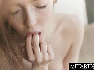 oh wow look at this natural redhead slidin her fingers deep into that juicy pussy