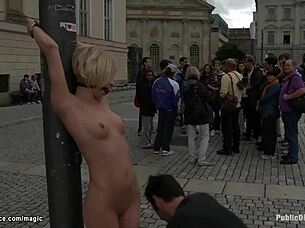 Blonde Gets Bound And Gangbanged In Public Outdoor BDSM Scene With Pain And Domination.