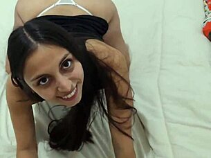 brunette teen gets a passionate quickie creampie from muscular guy in kitchen during easter family reunion