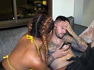 spanish guy flies to colombia just to ride my ebony pussy in interracial cowgirl? he fills me with creampie after doggystyle fucking.