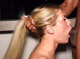 Blonde milf with huge tits in lingerie waits passionately for her BBC, getting fucked rough in missionary and spooning when husband is away.