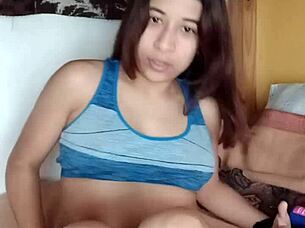 selene spreads cream over her natural tits and petite brunette body