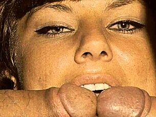 Intense vintage group action with hairy Indian threesome featuring one mouth devouring two cocks and explosive cumshot