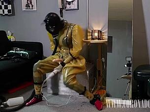 3 layers latex 4 layers gloves gasmask self-bondage